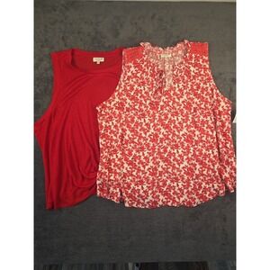 NWT Studio B Tank Top, Red and Red Print Lot Of 2, Size 3X